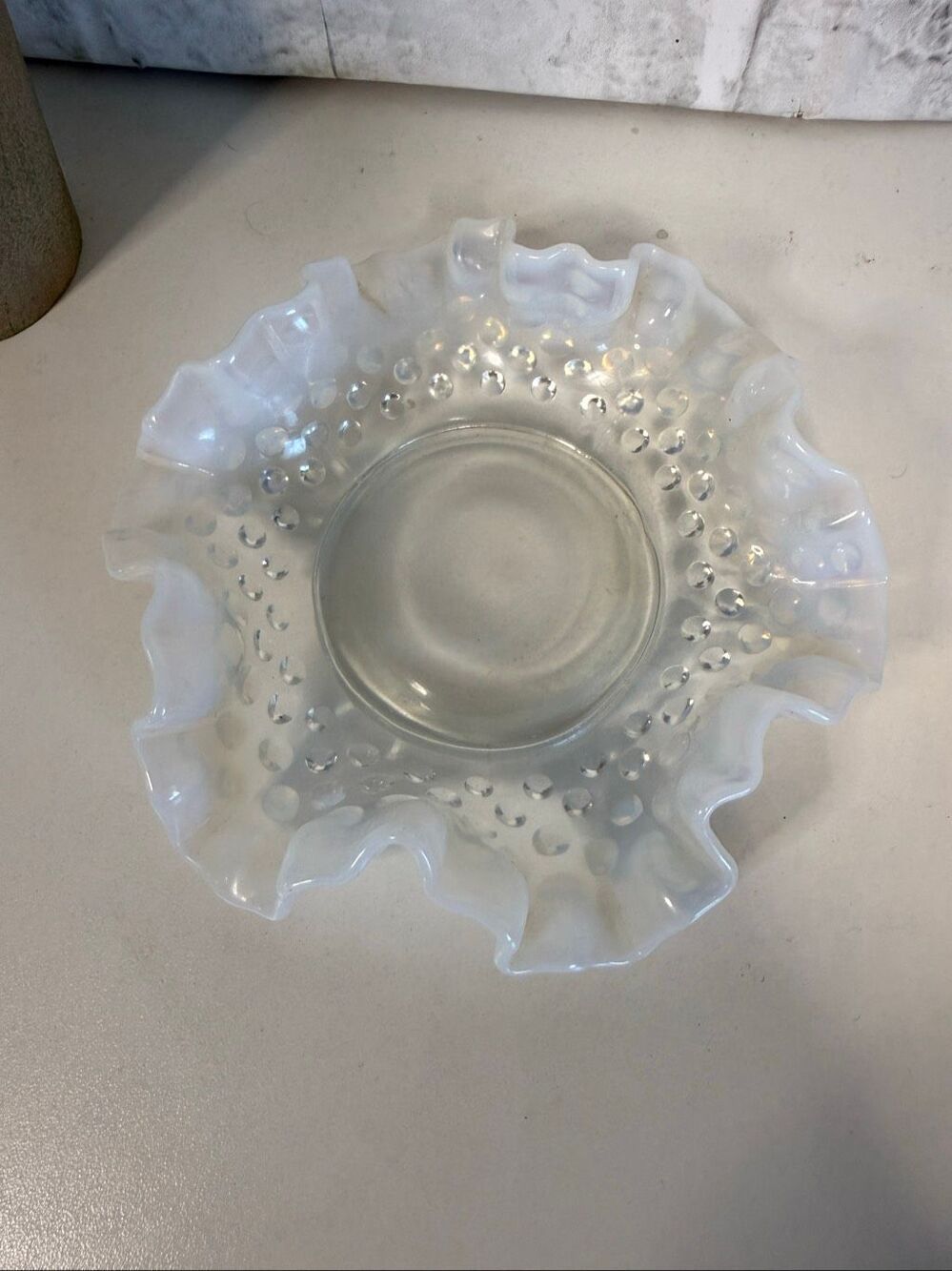 Vintage Fenton French Opalescent Hobnail Ruffled Bonbon Candy Dish - Pre-Logo